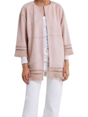 Women's Zara Jacket Faux Suede Fringe 3/4 Sleeves Light Dusty Pink Rose Medium M